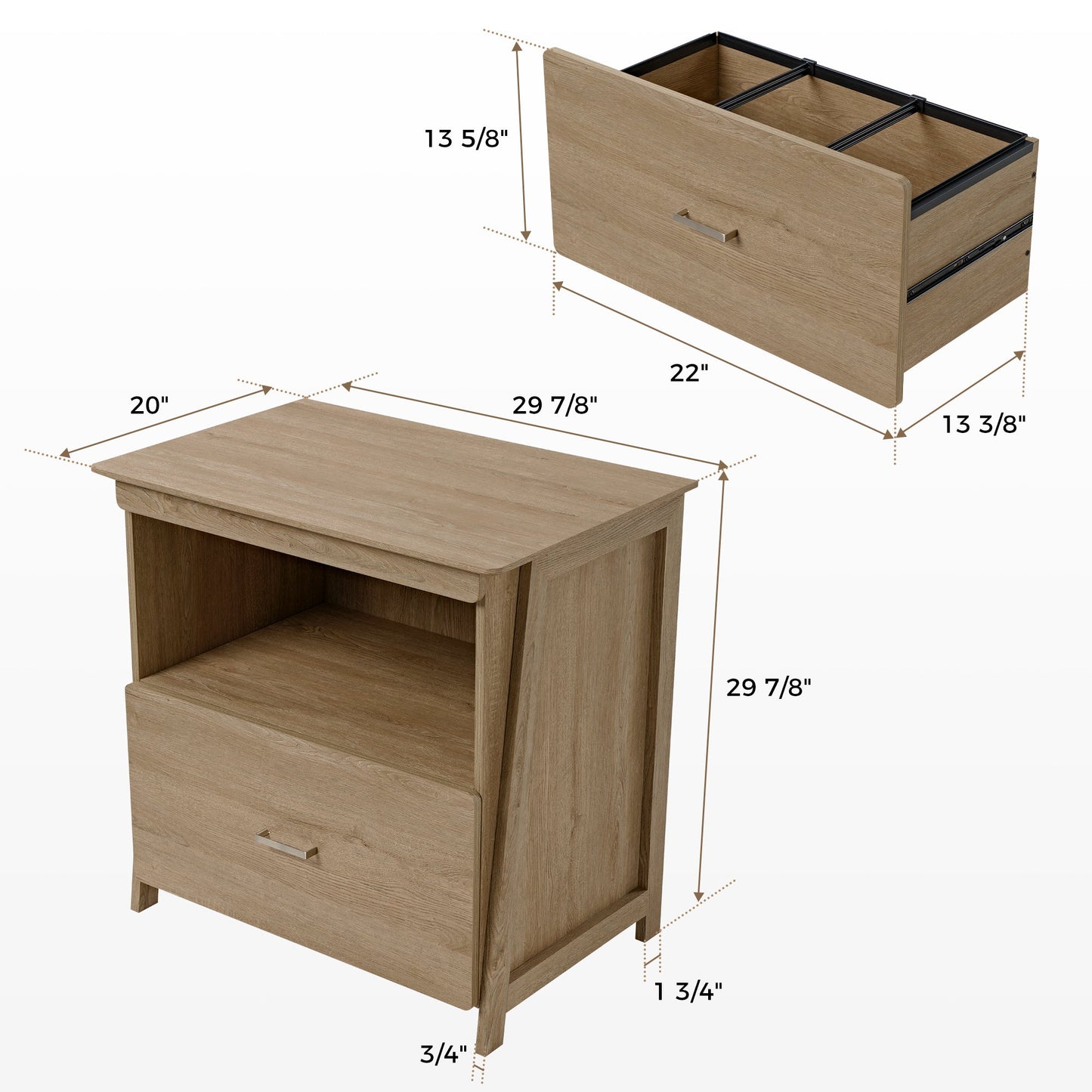 Eureka Ergonomic Ark El 29 Oak File Cabinet With Dimensions, Home Office Storage Solution.