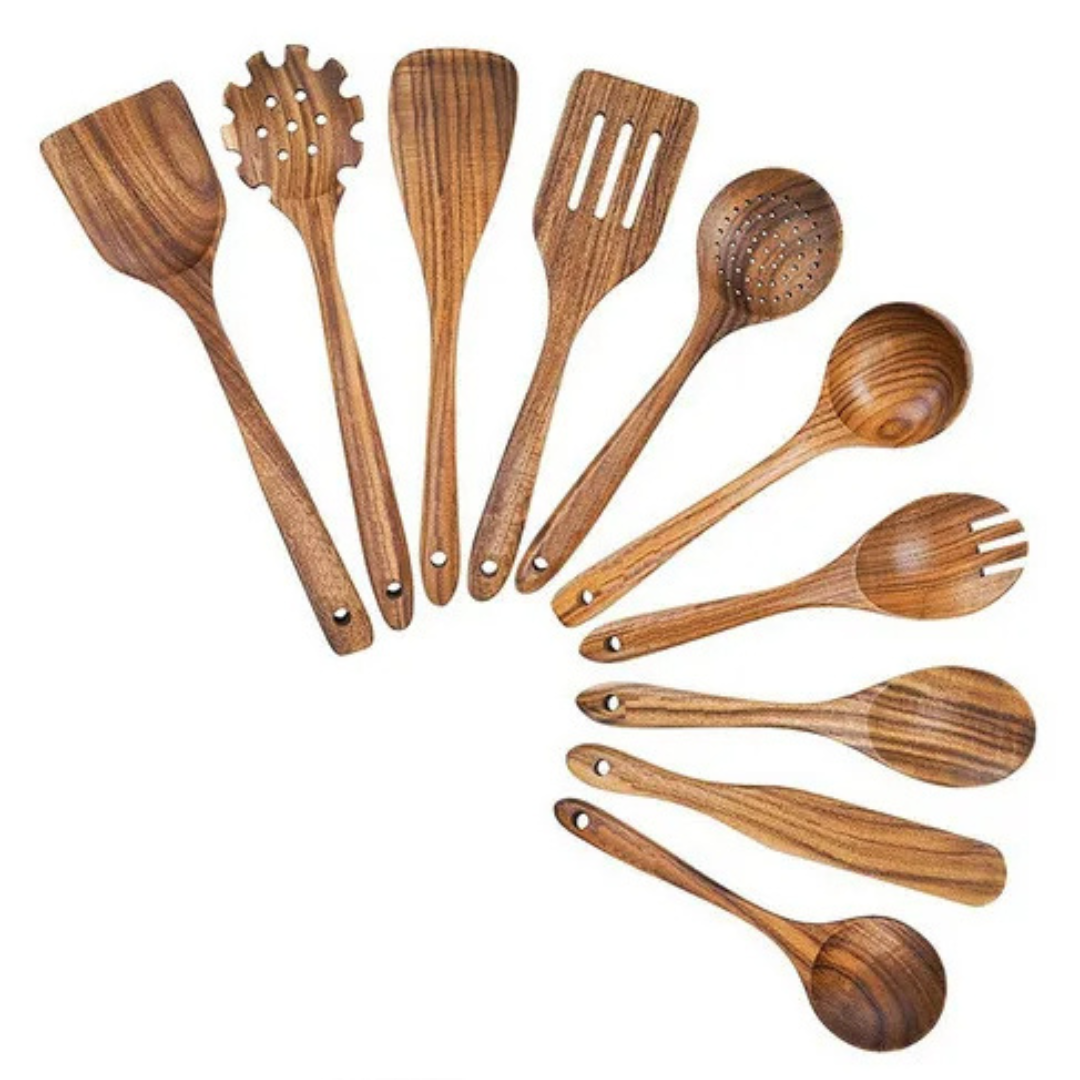 Sollievo Natural Teak Wood Kitchen Utensil Set
