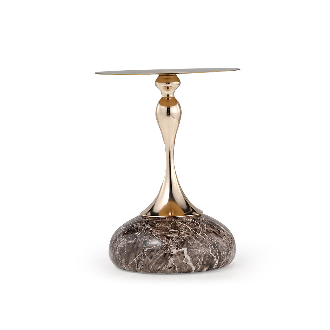 15 Round Side Table With Gold Metal Top and Marble Base. Modern Living Room Furniture.