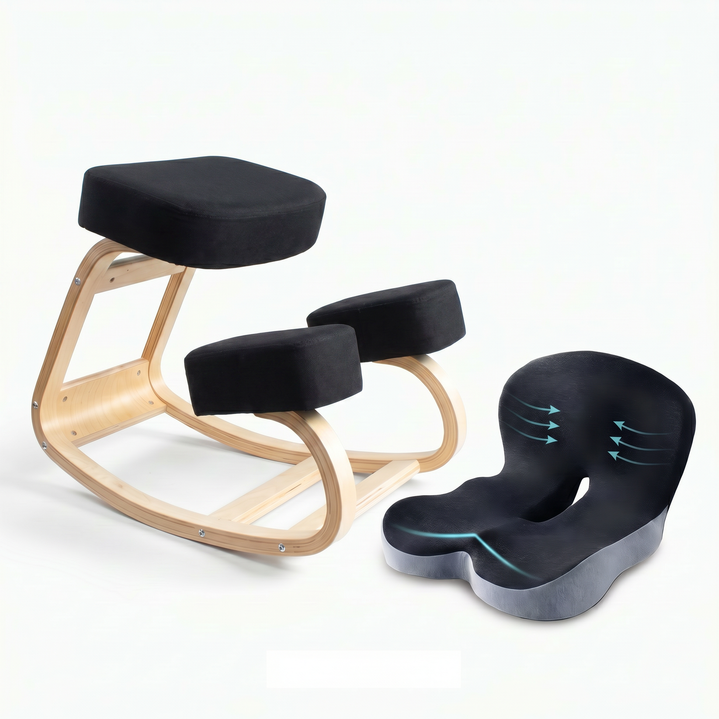 Sollievo Wooden Kneeling Chair Bundle – Essential (Black)