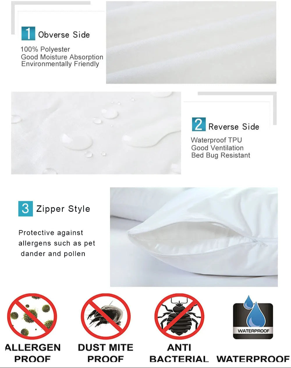 Sollievo Zippered Waterproof Pillow Protector