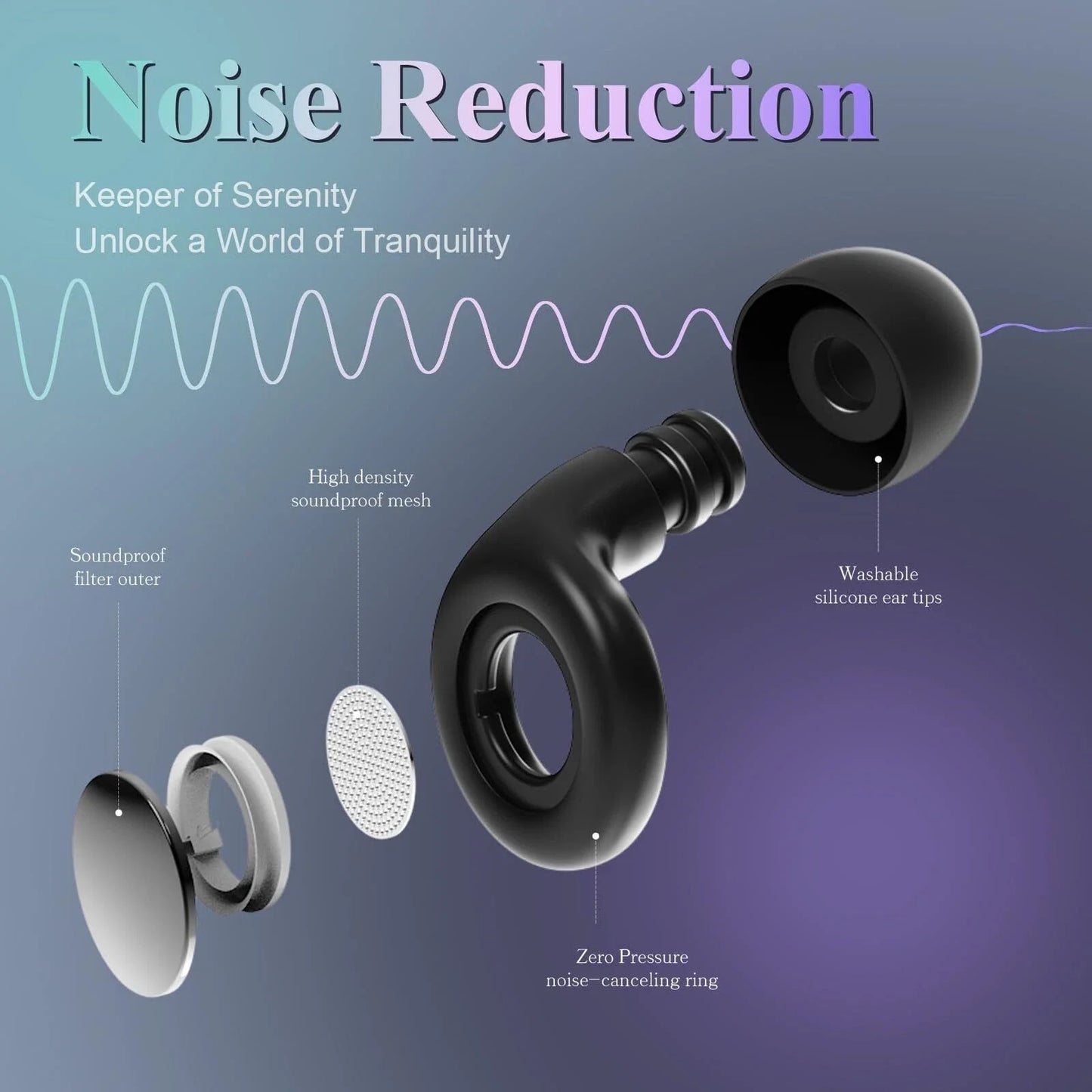 Sollievo 25dB Noise Cancelling Reusable Silicone Ear Plugs