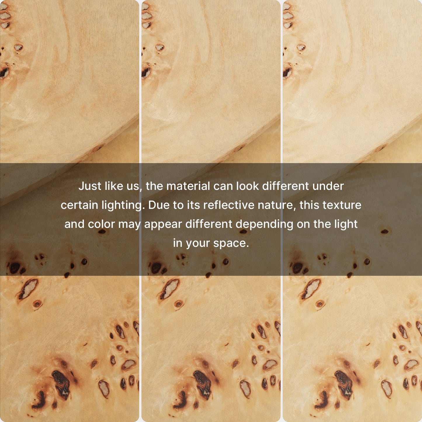 Birch Wood Veneer Surface Detail, Light Wood With Unique Grain. Appearance May Vary Under Different Lighting.