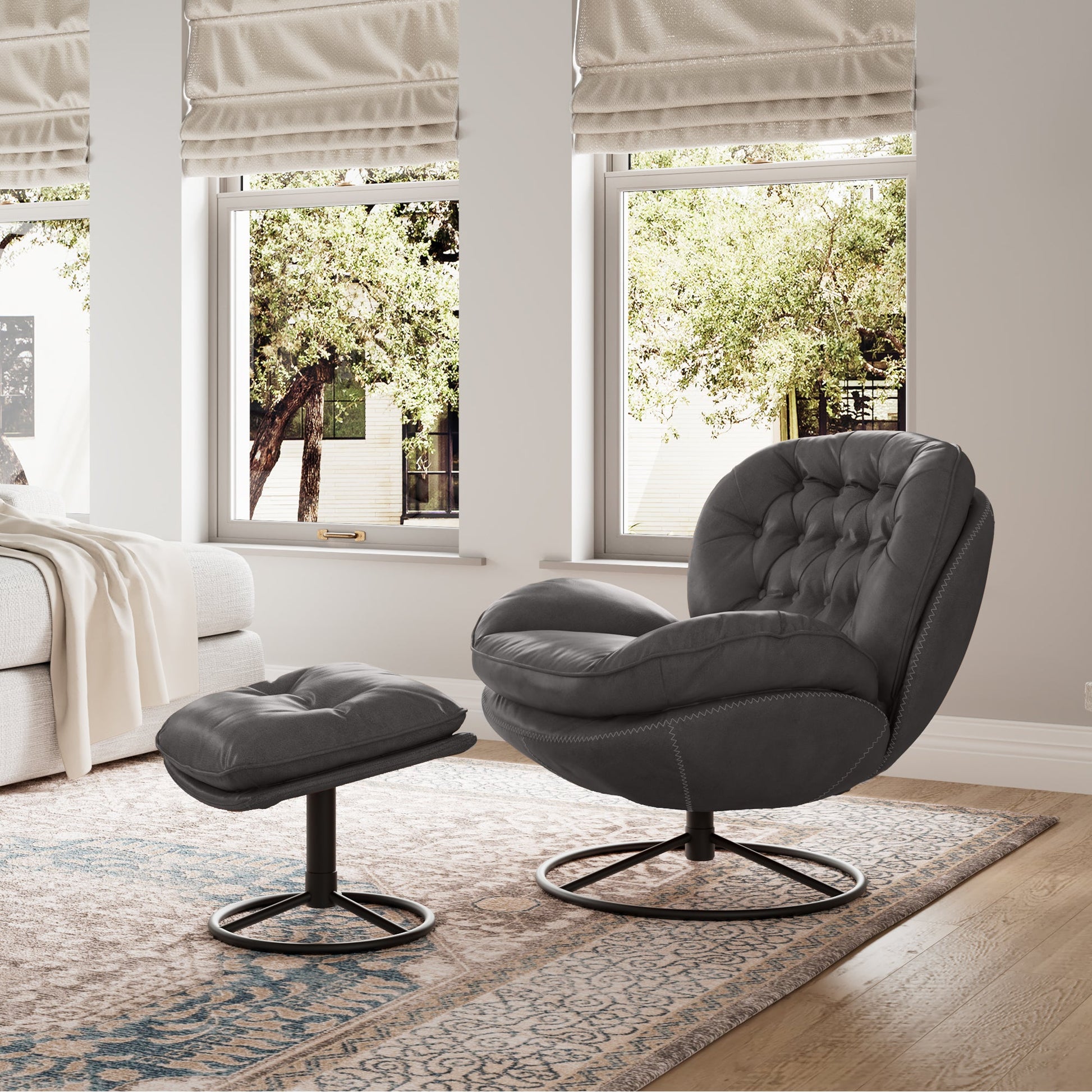 ureka Ergonomic Bedroom Room with Camden, Modern Swivel Lounge Chair gray