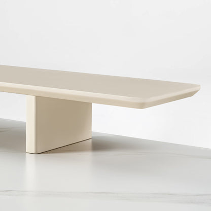 Eureka Ergonomic Ark Standing Desk Detail: White Sintered Stone, Wood Shelf, Luxury Desk Design.