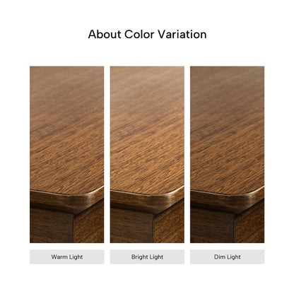 Eureka Ergonomic Ark Executive Standing Desk Color Variation Examples, Walnut Finish, With Display Comparisons.