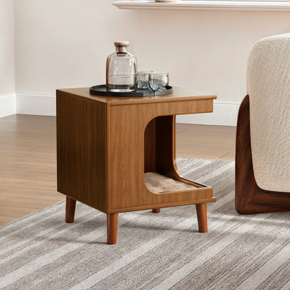 Wooden Cat Bed Side Table With Integrated Cat Hideaway, a Stylish and Functional Furniture Piece for Cat Owners.