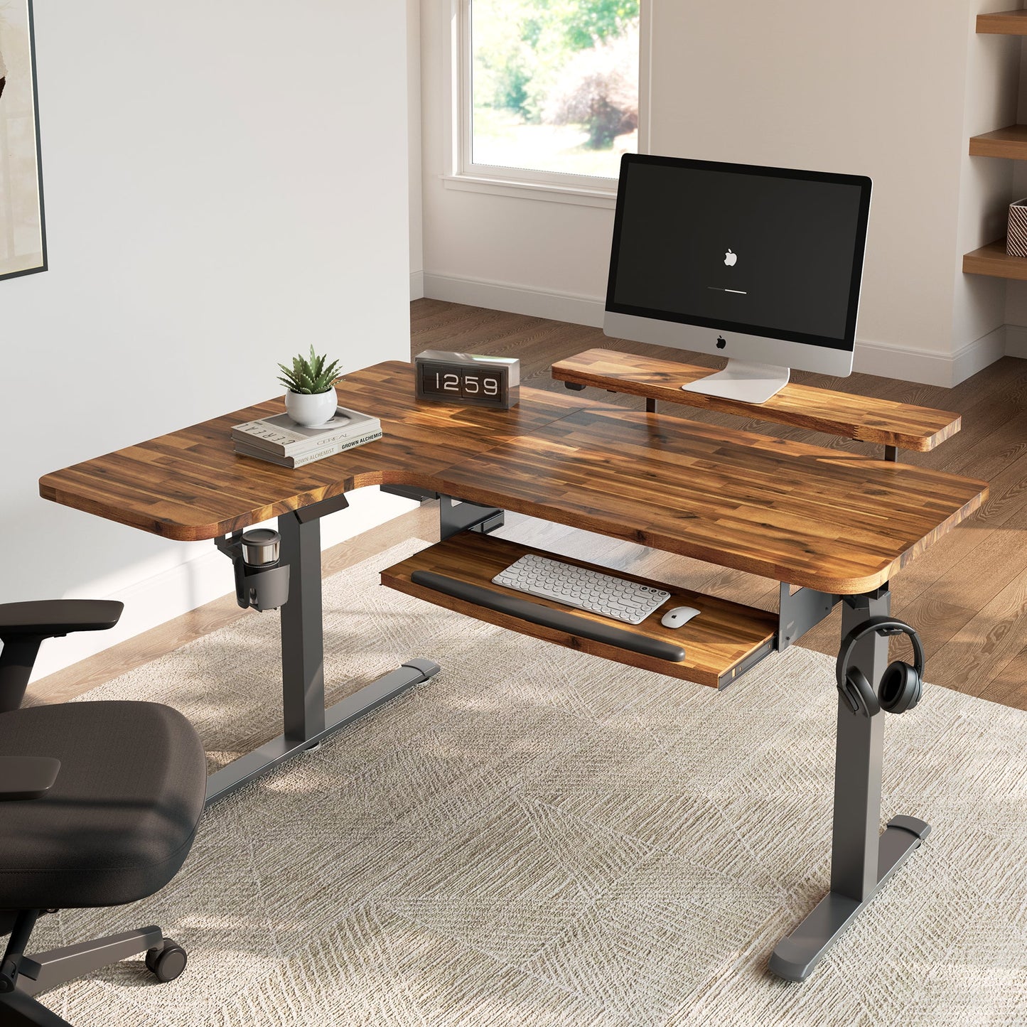 Sollievo L-Shaped Standing Desk with Accessories Set (60x23)