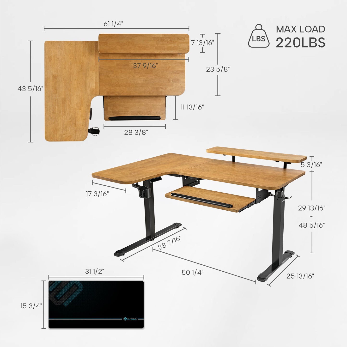 Sollievo L-Shaped Standing Desk with Accessories Set (60x23)