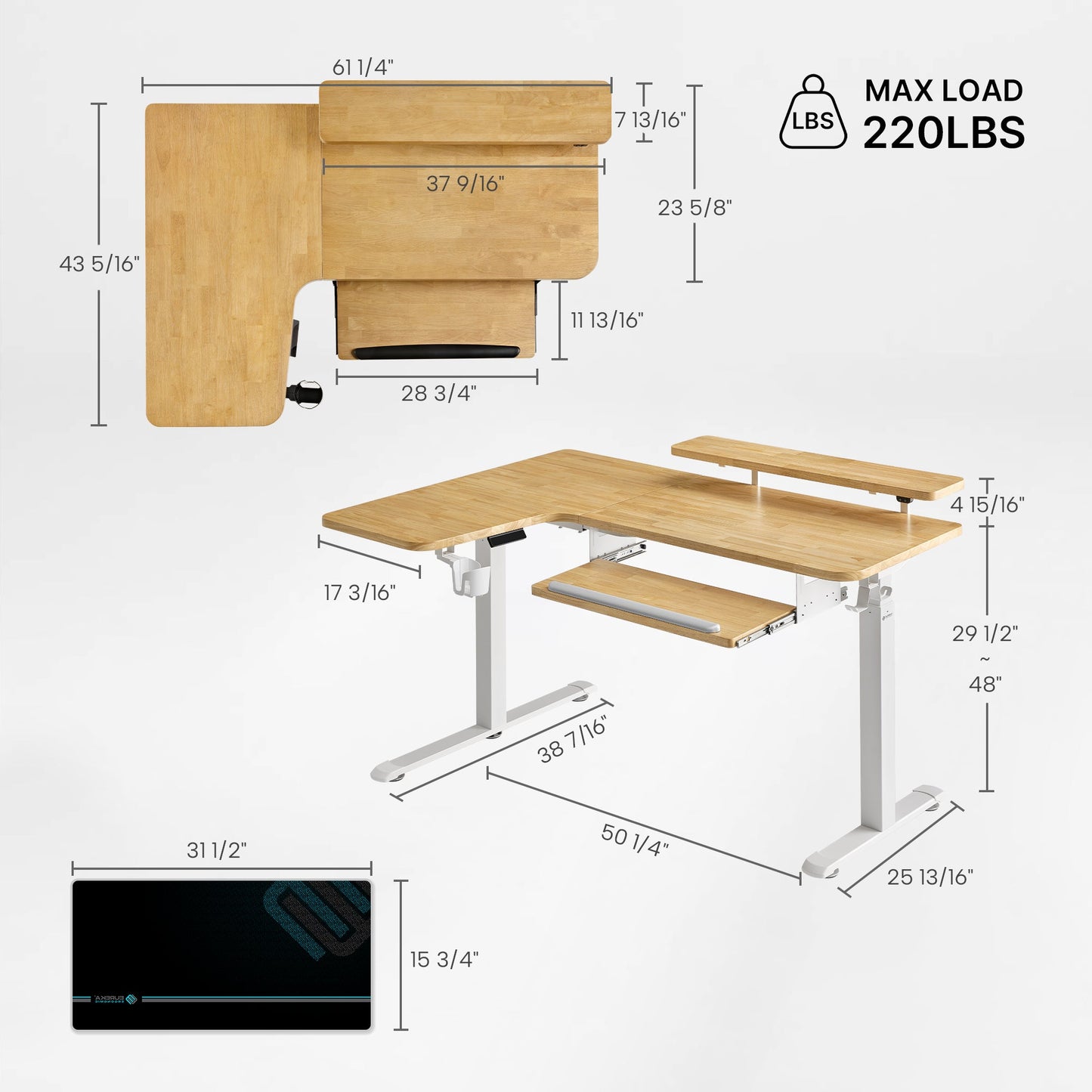 Sollievo L-Shaped Standing Desk with Accessories Set (60x23)