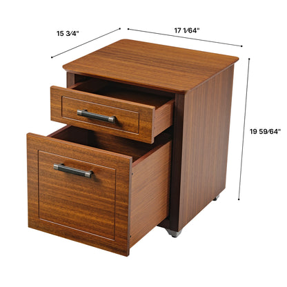 Dark Walnut File Storage Cabinet With Open Drawers Showing Dimensions. Mid-Century Modern Design.