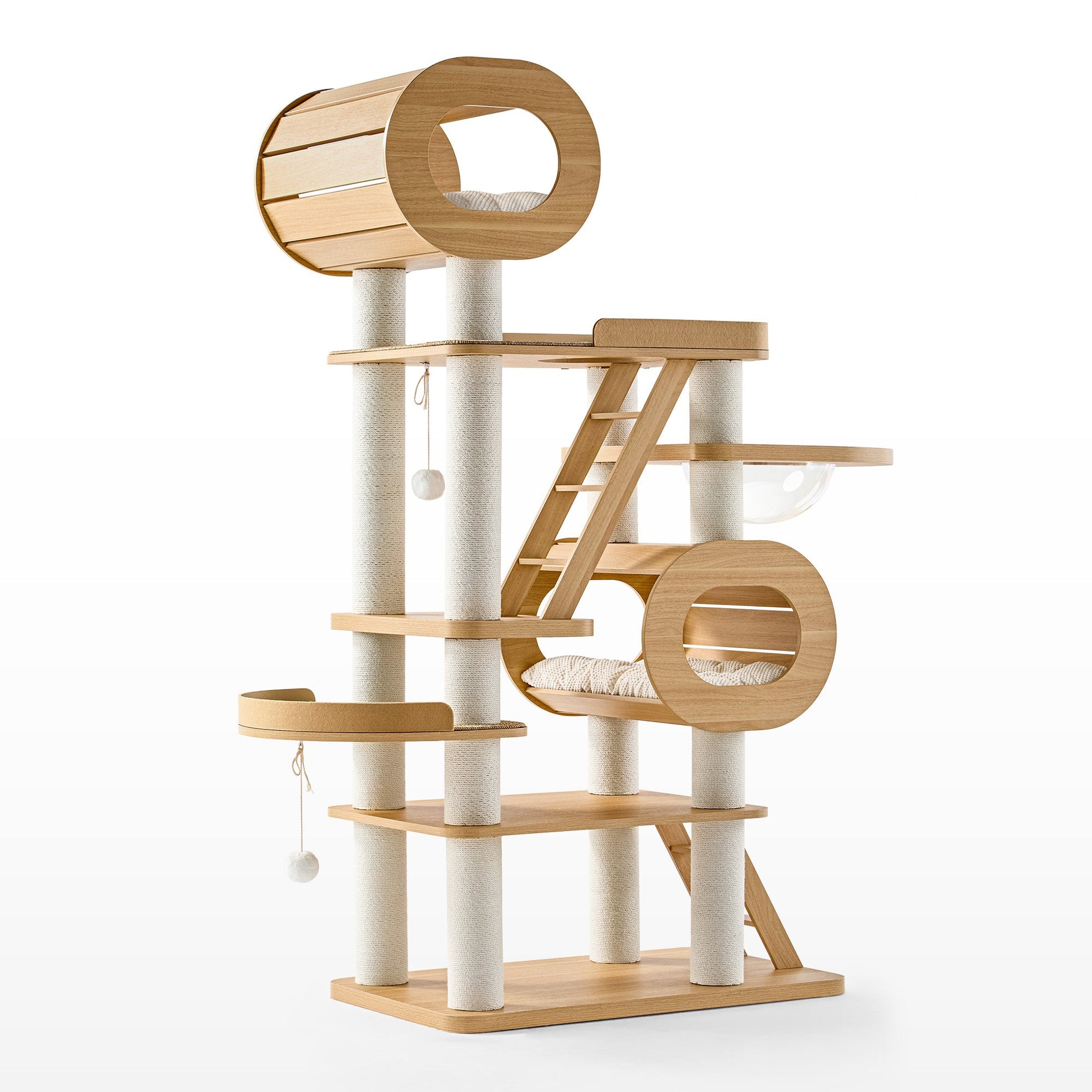 Eureka Ergonomic Babylon 76" extra large multi-cat tree tower with sisal posts, natural wood, and clear dome perch.