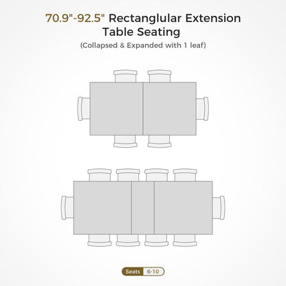 Edora Oak Extendable Dining Table Seating Capacity Diagram, Showing 6-10 Seats, Extends for More Space, Oak Dining.