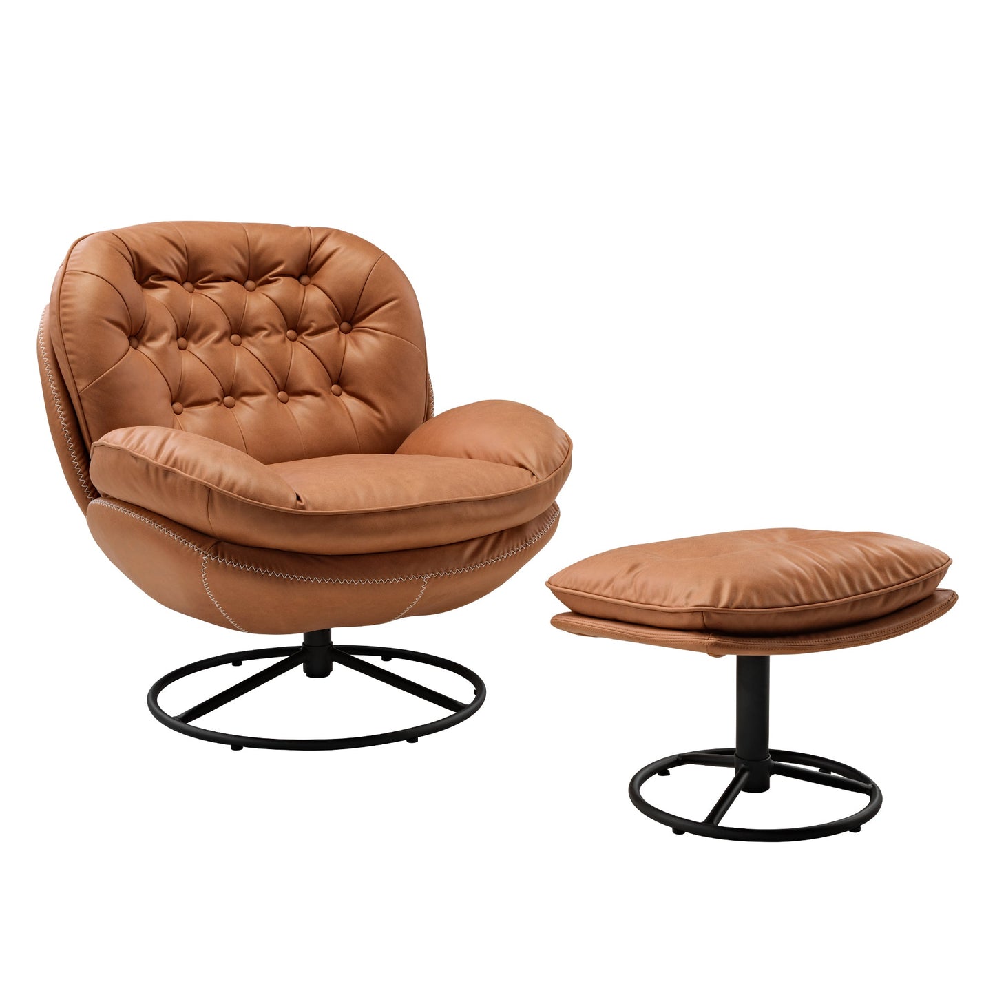 Swivel lounge chair with ottoman set, brown