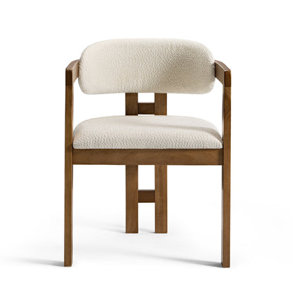 Eureka Ergonomic Elle Boucle Dining Chair, Ivory bouclé upholstery and walnut wood frame, mid-century style.