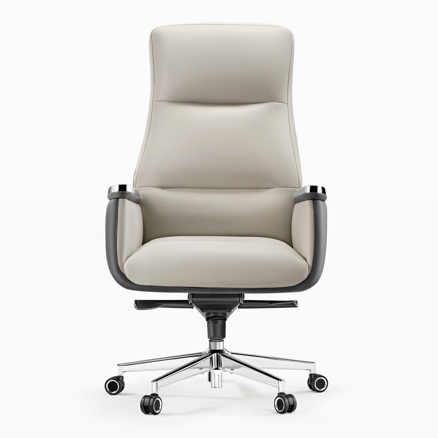 Royal II Executive Office Chair: Cream Leather, Ergonomic Design, High Back, and Gray Accents.