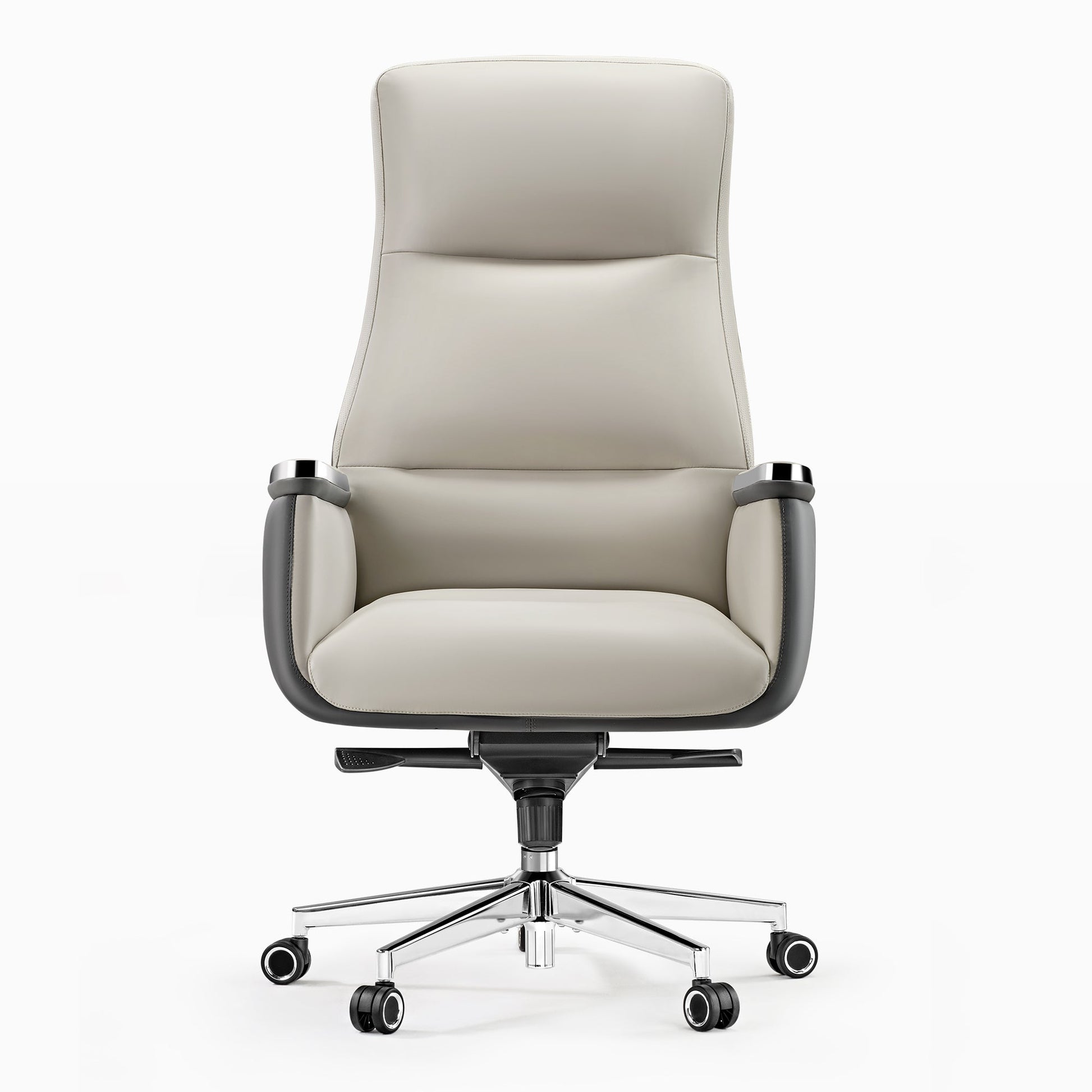 Royal II Executive Office Chair: Cream Leather, Ergonomic Design, High Back, and Gray Accents.