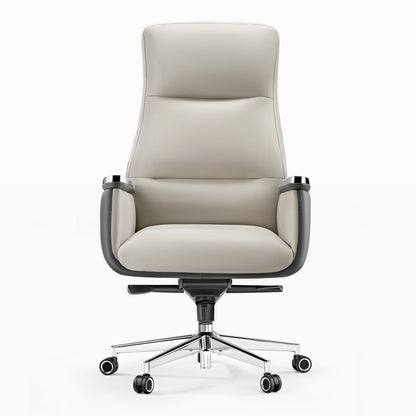 Royal II Executive Office Chair: Cream Leather, Ergonomic Design, High Back, and Gray Accents.