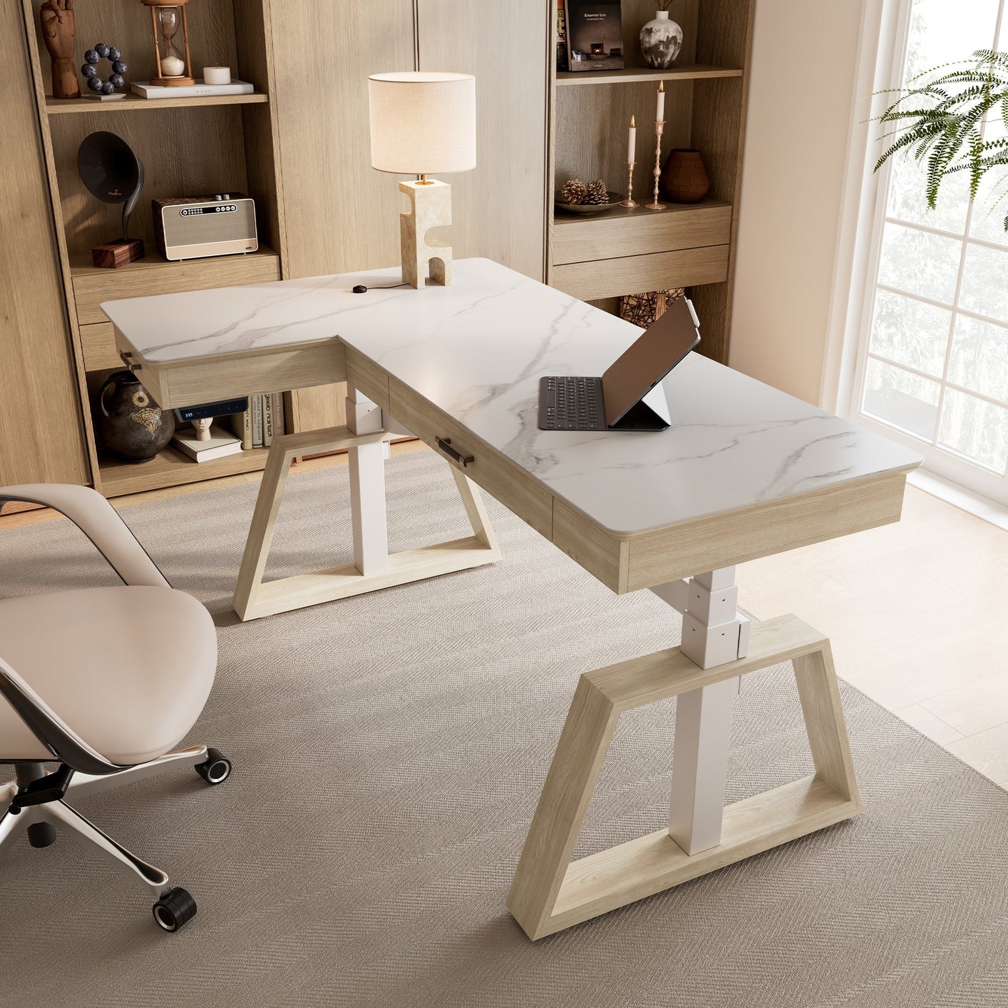 Sollievo Ark Pro L-Shaped Standing Desk (Sintered Stone, 63x23)
