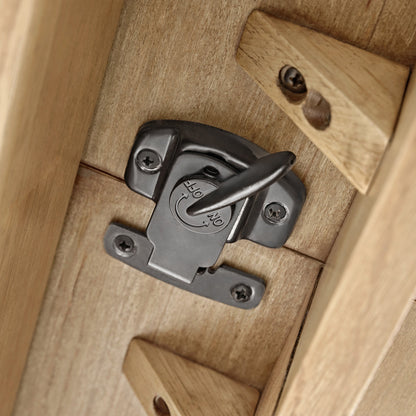 Edora Oak Extendable Dining Table Mechanism Detail, Oak Veneer and Metal Hardware, Showing On/Off Lock.