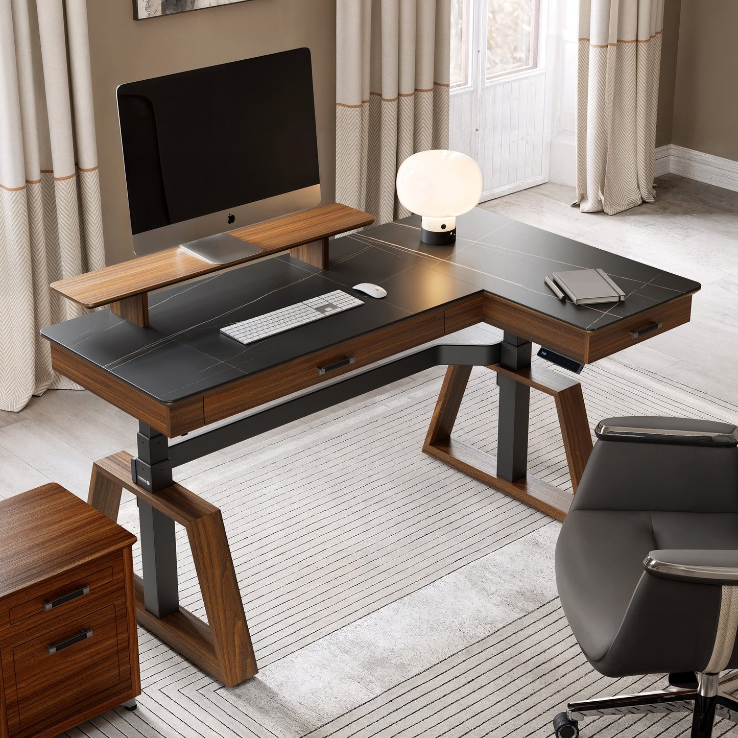 Sollievo Ark Pro L-Shaped Standing Desk (Sintered Stone, 63x23)