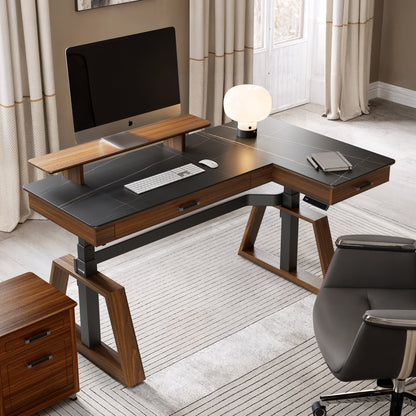 Sollievo Ark Pro L-Shaped Standing Desk (Sintered Stone, 63x23)