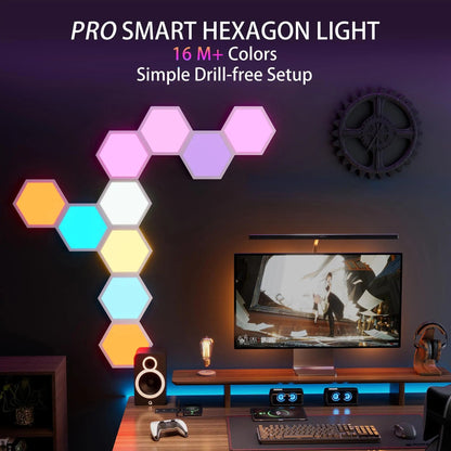 Eureka Lucet Art Lighting - Pro Smart Hexagon Led Lights With 16M+ Colors, Modern Workspace.