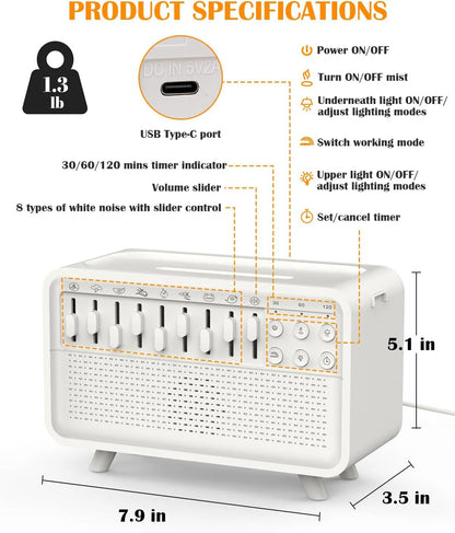 Sollievo White Noise Machine with Humidifier & Night Light