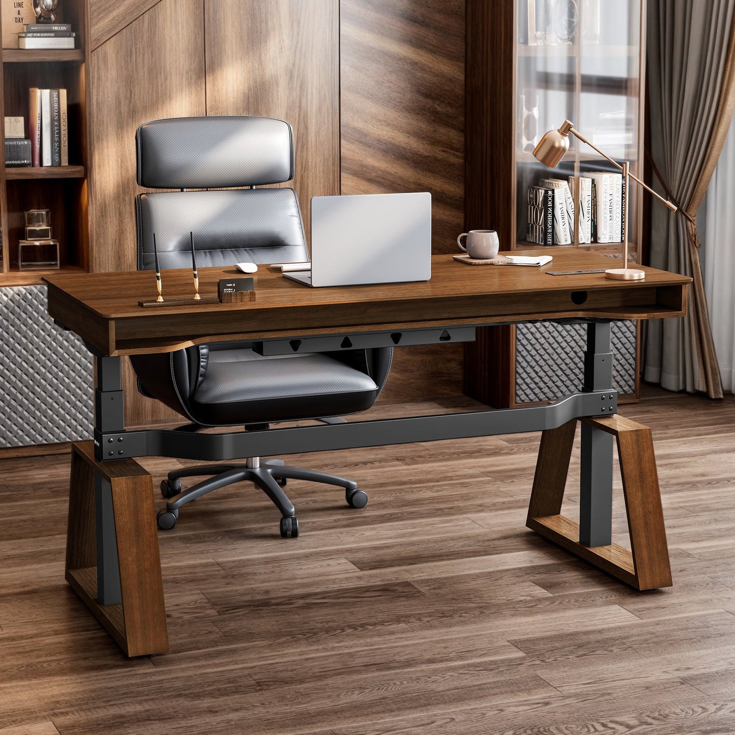 Eureka Ergonomic Ark Executive Standing Desk in Walnut Finish, Modern Home Office Setup.