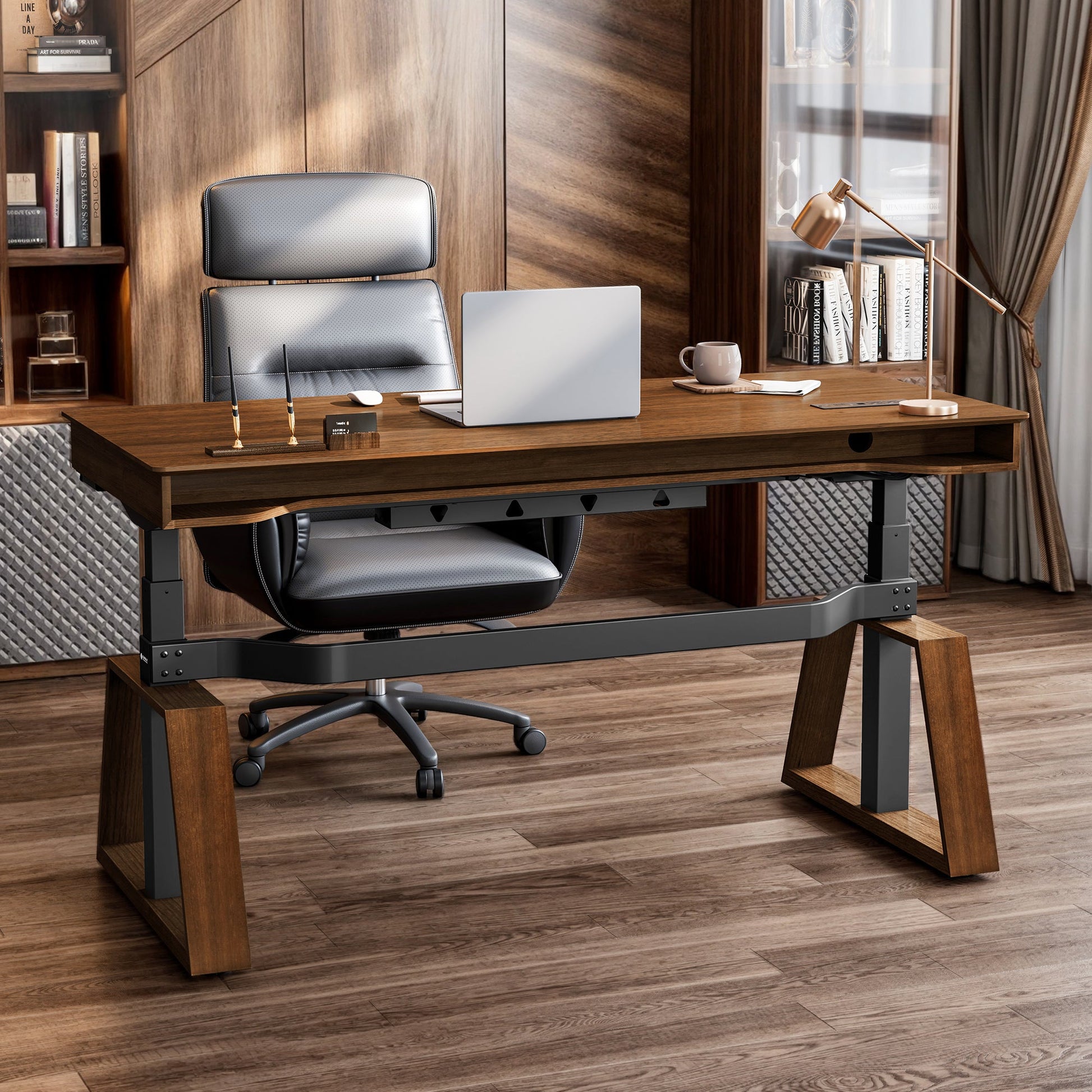 Eureka Ergonomic Ark Executive Standing Desk in Walnut Finish, Modern Home Office Setup.