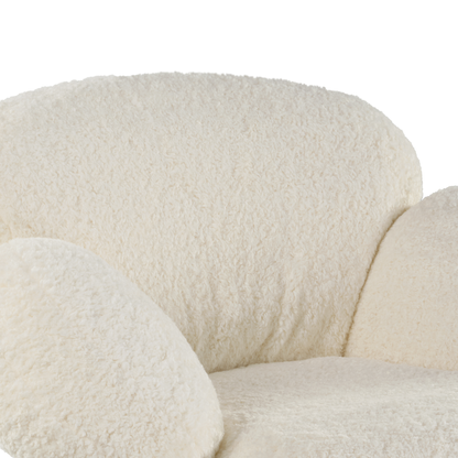 Cara Swivel Lounge Chair in White Lamb Velvet, Close-Up View of the Textured Upholstery.