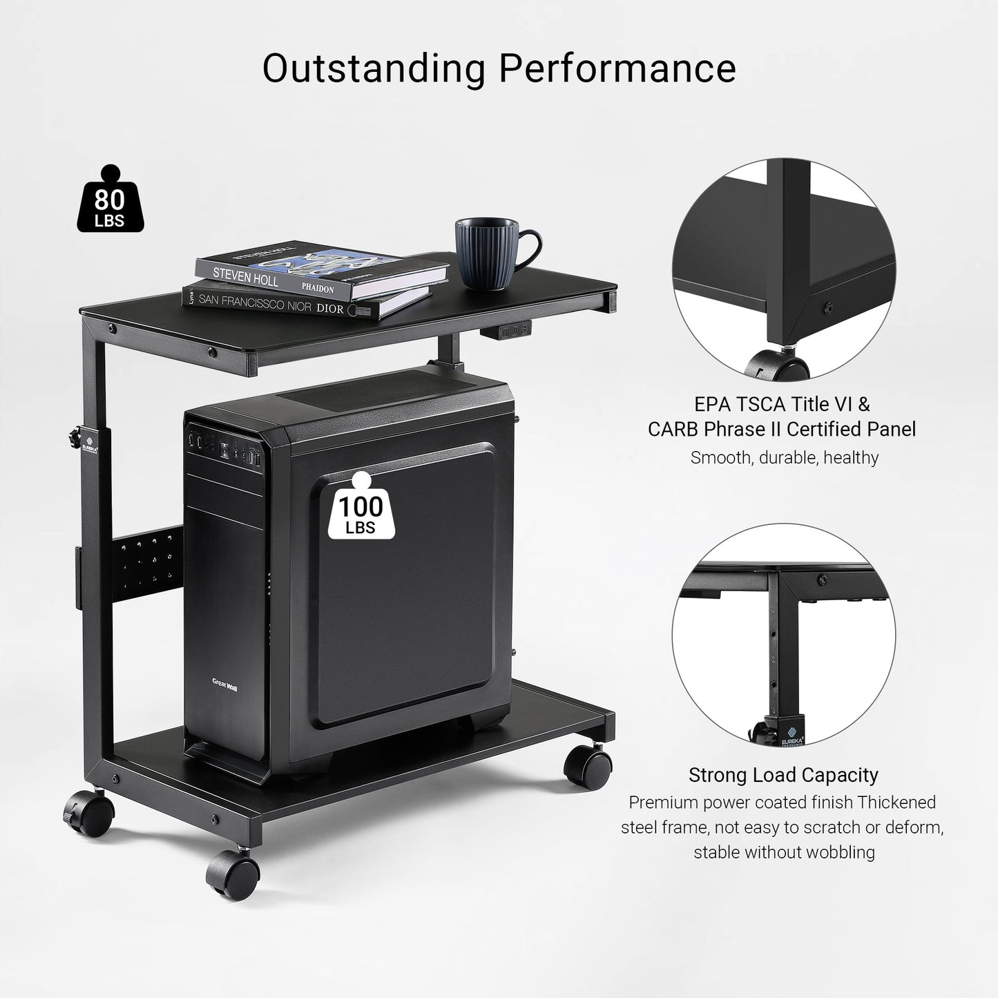 Sollievo Height-Adjustable Illuminated Panel CPU Cart