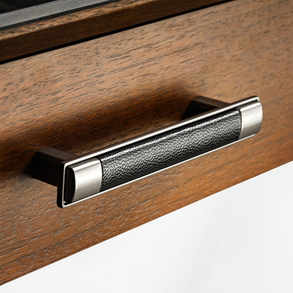 Eureka Ergonomic Ark Pro Desk Drawer Handle. Black Leather and Wood Grain Accent, Luxury Design.