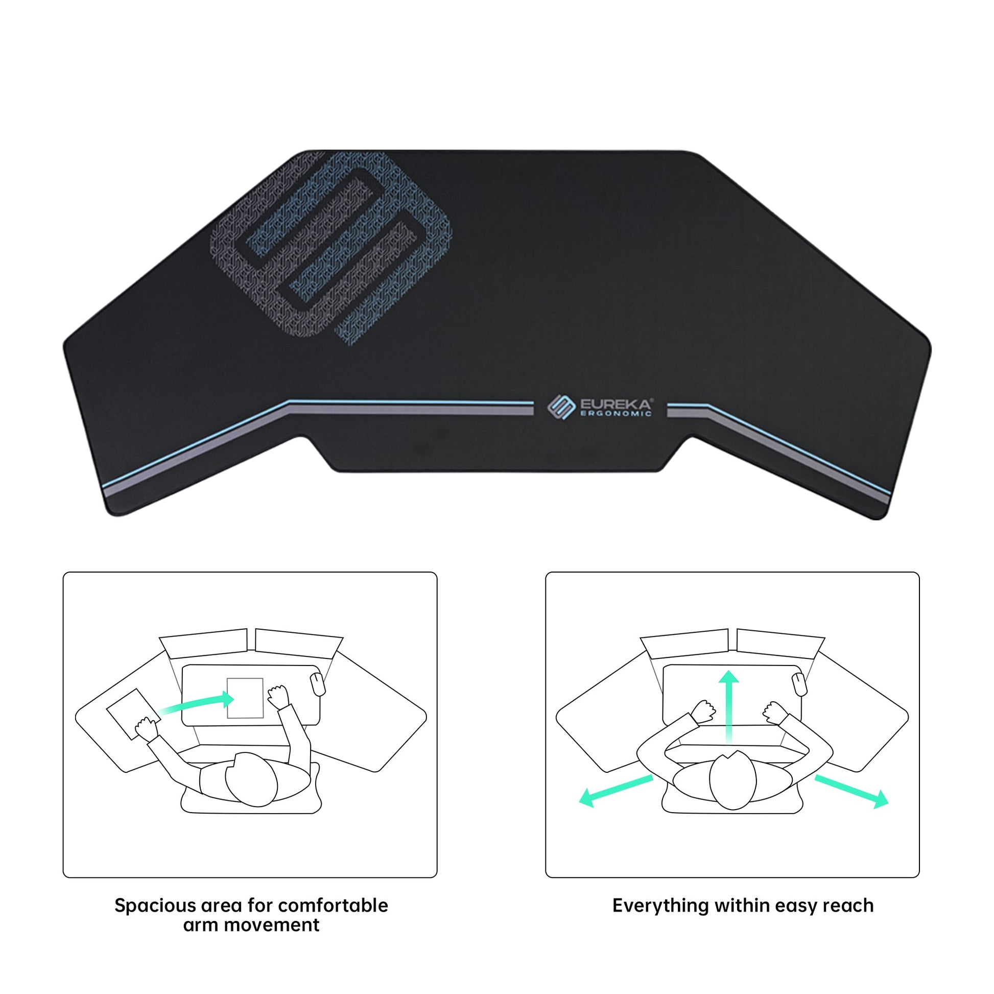 Eureka Ergonomic Aero Pro Wing-Shaped Desk Surface, Black Gaming Desk, Ergonomic Design, Spacious, Easy Reach.