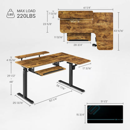 Sollievo L-Shaped Standing Desk with Accessories Set (60x23)