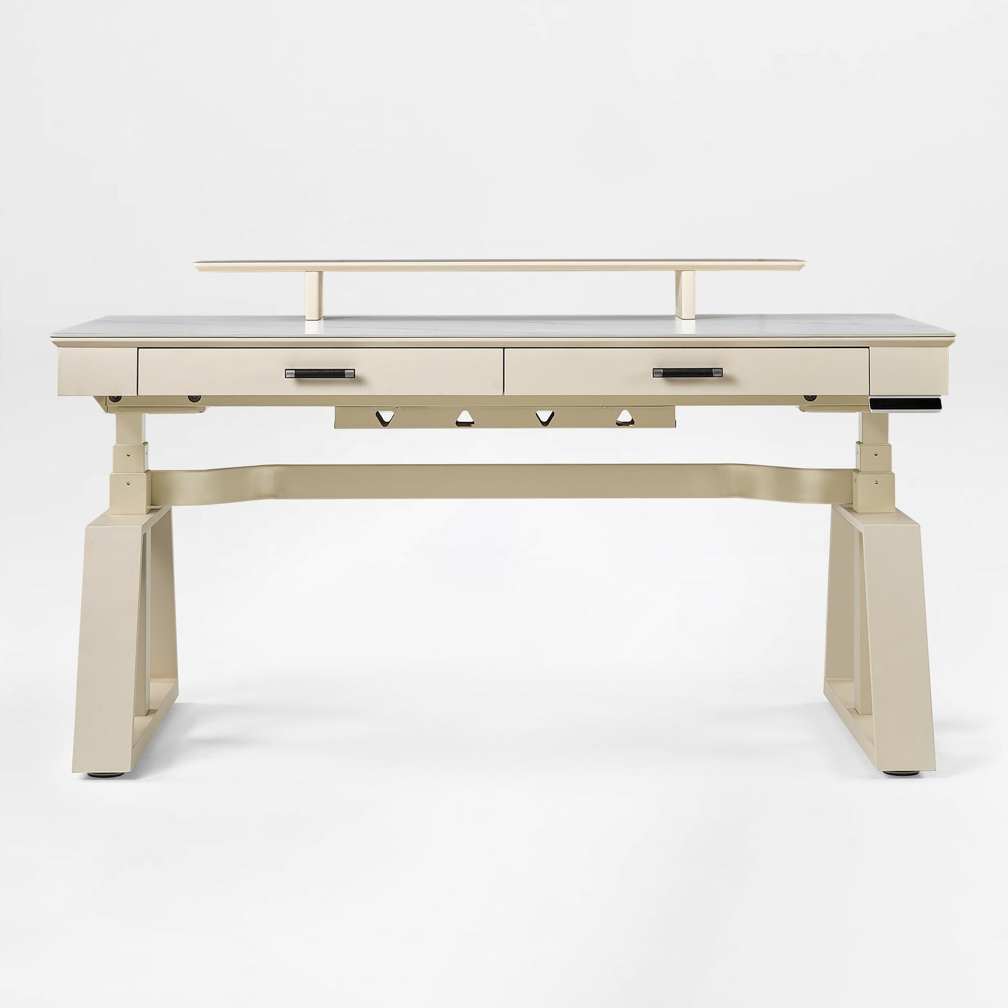 Eureka Ergonomic Ark Executive Standing Desk in birch veneer With Monitor and Drawers, Modern Home Office Desk.