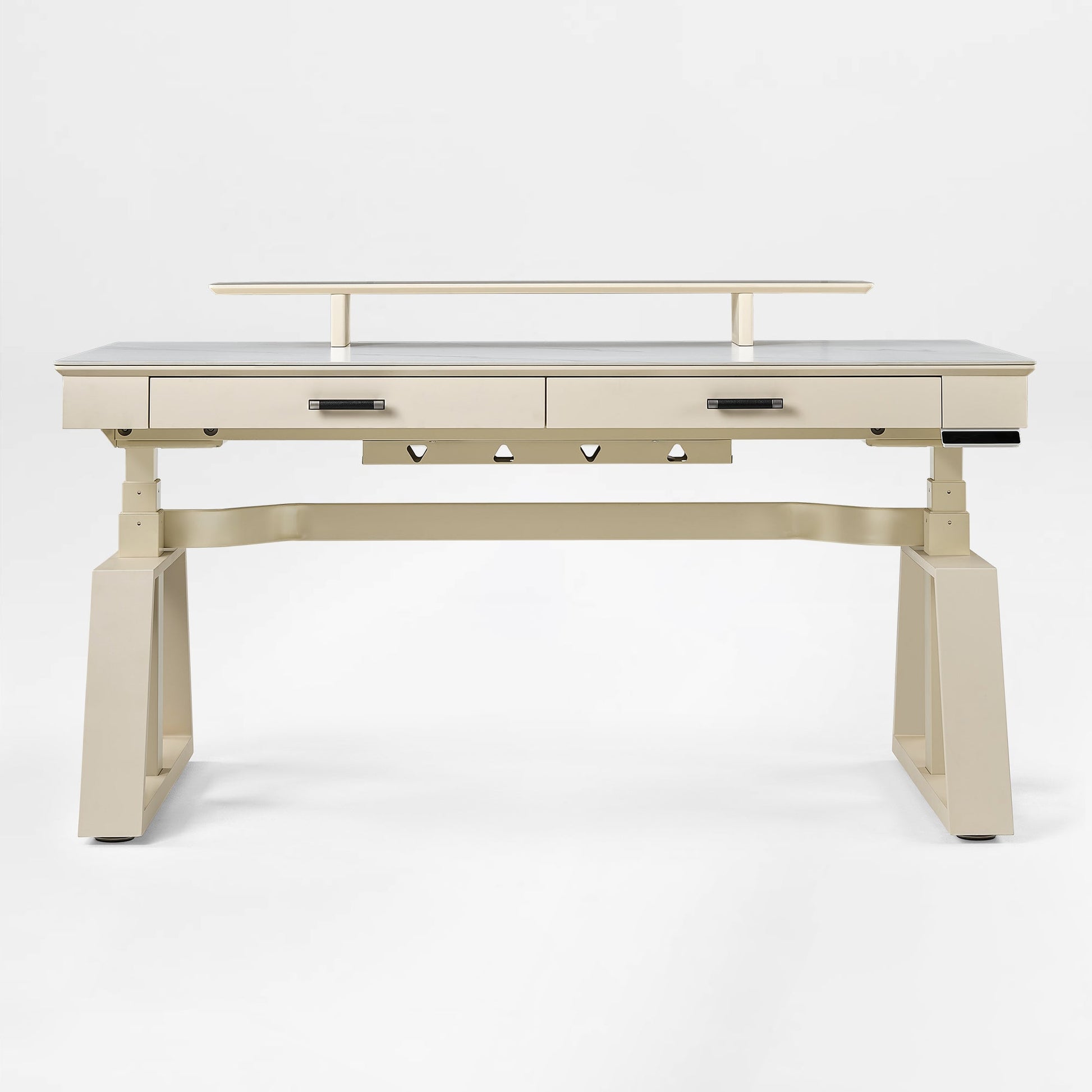 Eureka Ergonomic Ark Executive Standing Desk in birch veneer With Monitor and Drawers, Modern Home Office Desk.