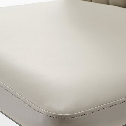 Off-White Leather Dining Chair Upholstery Detail With Stitching. Minimalist Design.