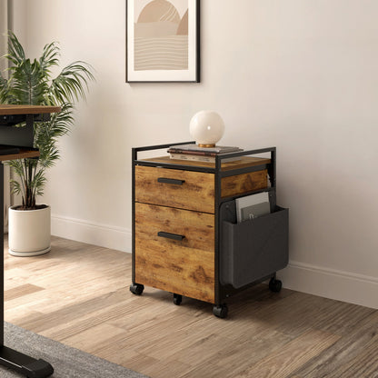 23 Rolling File Cabinet With Rustic Brown Drawer and Fabric Storage Bag for Office.