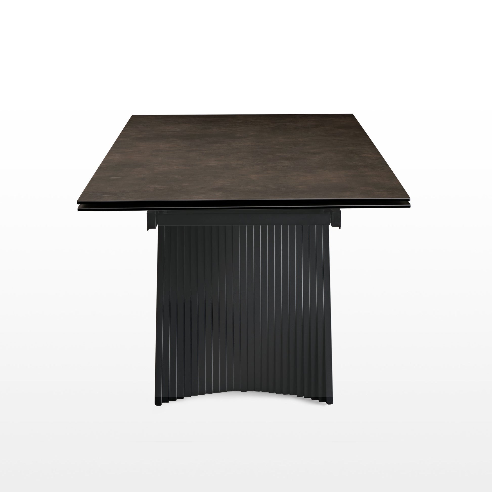 Charlotte Extendable Dining Table, Featuring a Sintered Stone Desktop and Black Metal Legs, Ideal for Modern Dining Spaces.