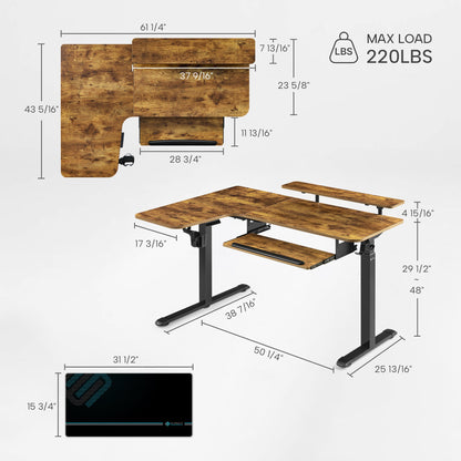 Sollievo L-Shaped Standing Desk with Accessories Set (60x23)