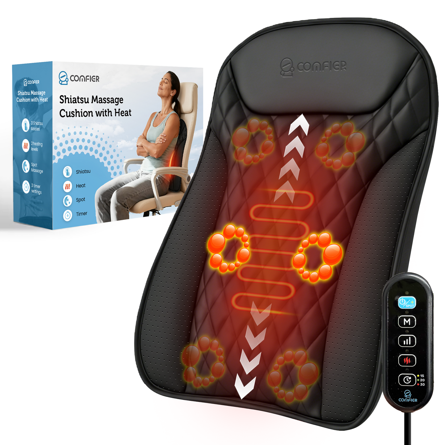 Sollievo Ultra-Slim Chair-Mount Back Massage Cushion with Heat