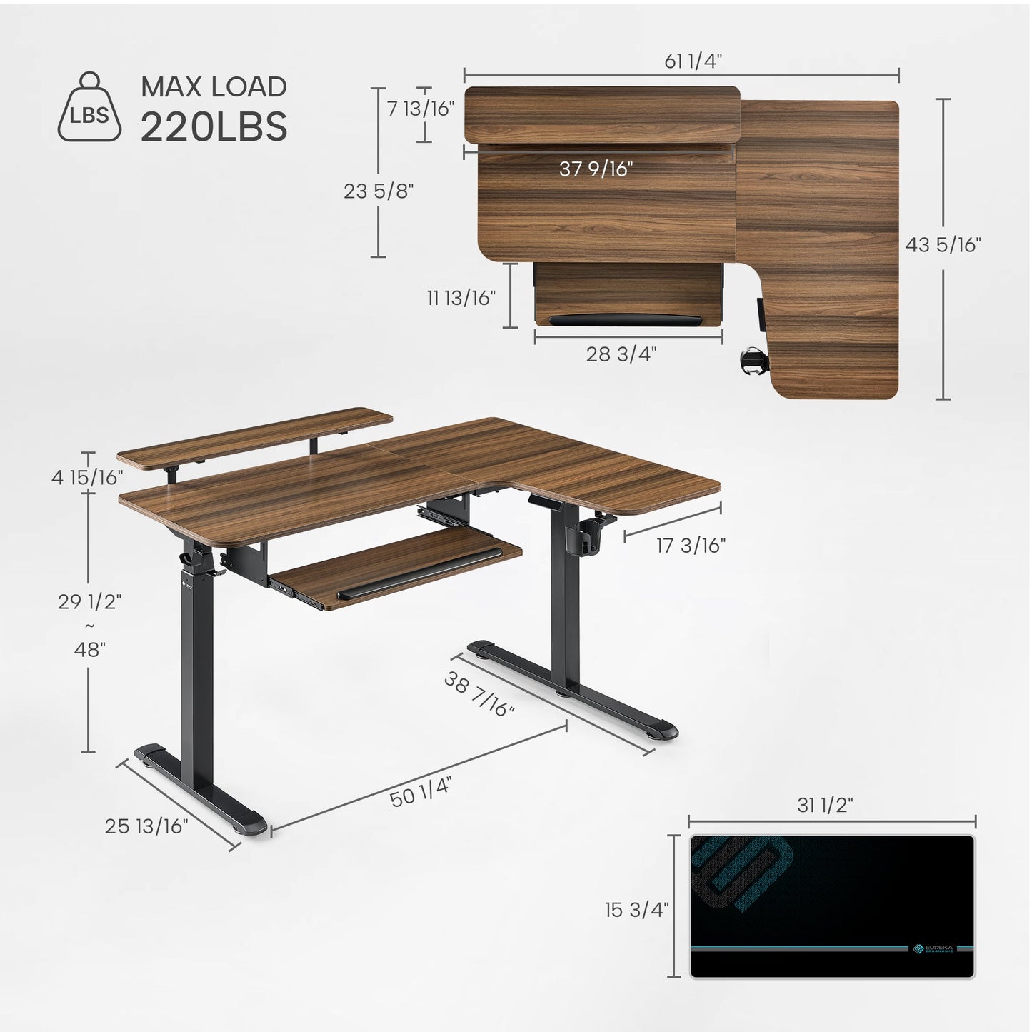 Sollievo L-Shaped Standing Desk with Accessories Set (60x23)