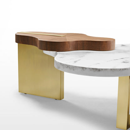 Modern Cloud Coffee Table Set With Walnut, White Marble and Gold Legs, Modern Design.