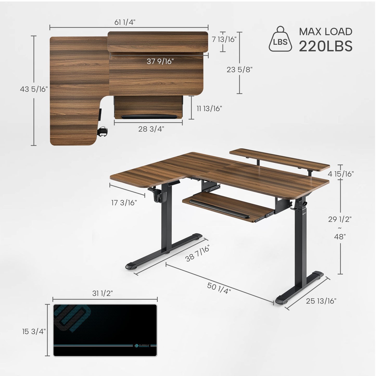 Sollievo L-Shaped Standing Desk with Accessories Set (60x23)