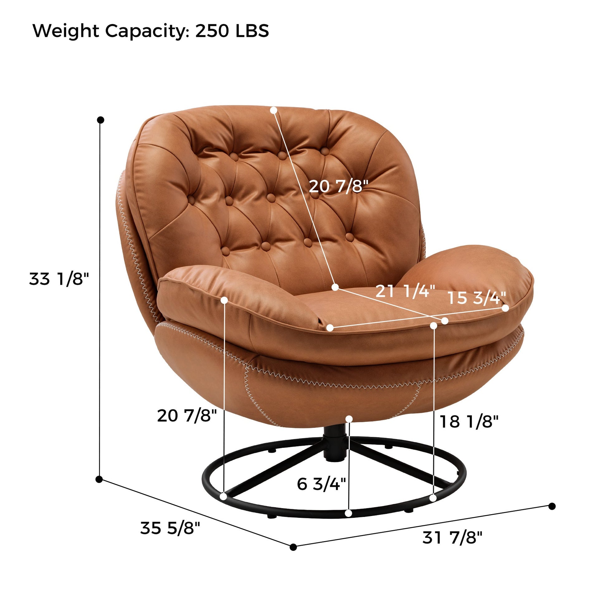 Camden Modern Swivel Lounge Chair Dimension