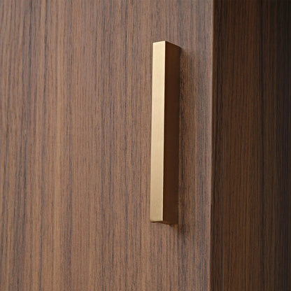 Sonoma 70 Tv Stand Cabinet Door Detail With Brass Handle. Wood Grain Finish.