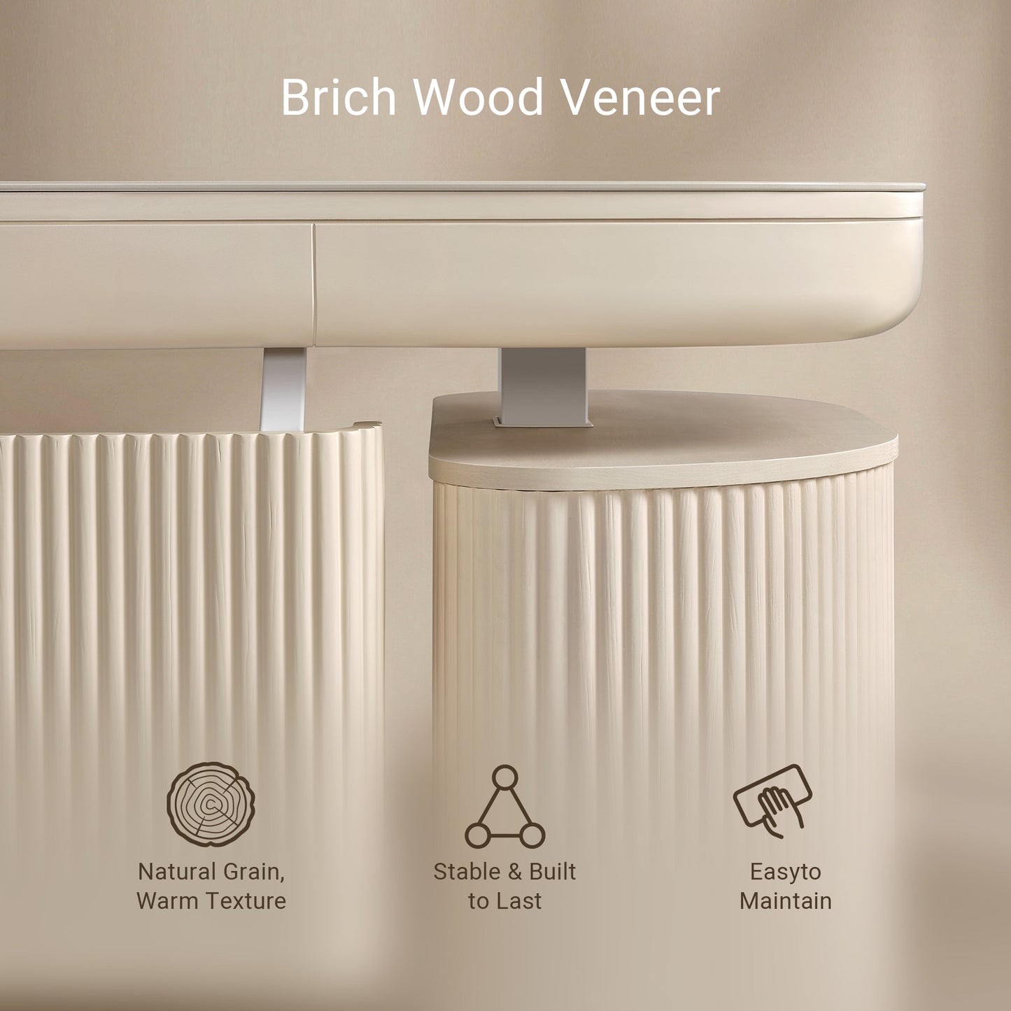 Cream Birch wood veneer Opal modesty panel featuring natural grain, warm texture, and easy maintenance.