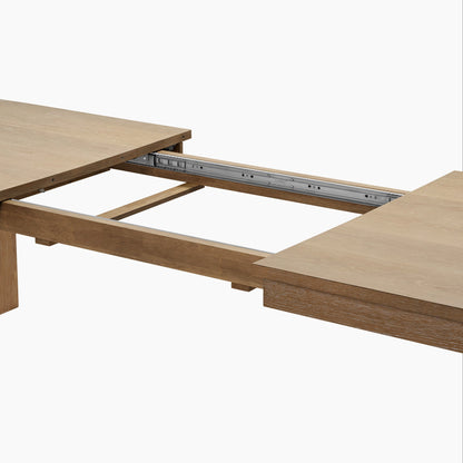 Edora Oak Extendable Dining Table Mechanism Detail, Oak Veneer, Modern Design, Extends for More Space.