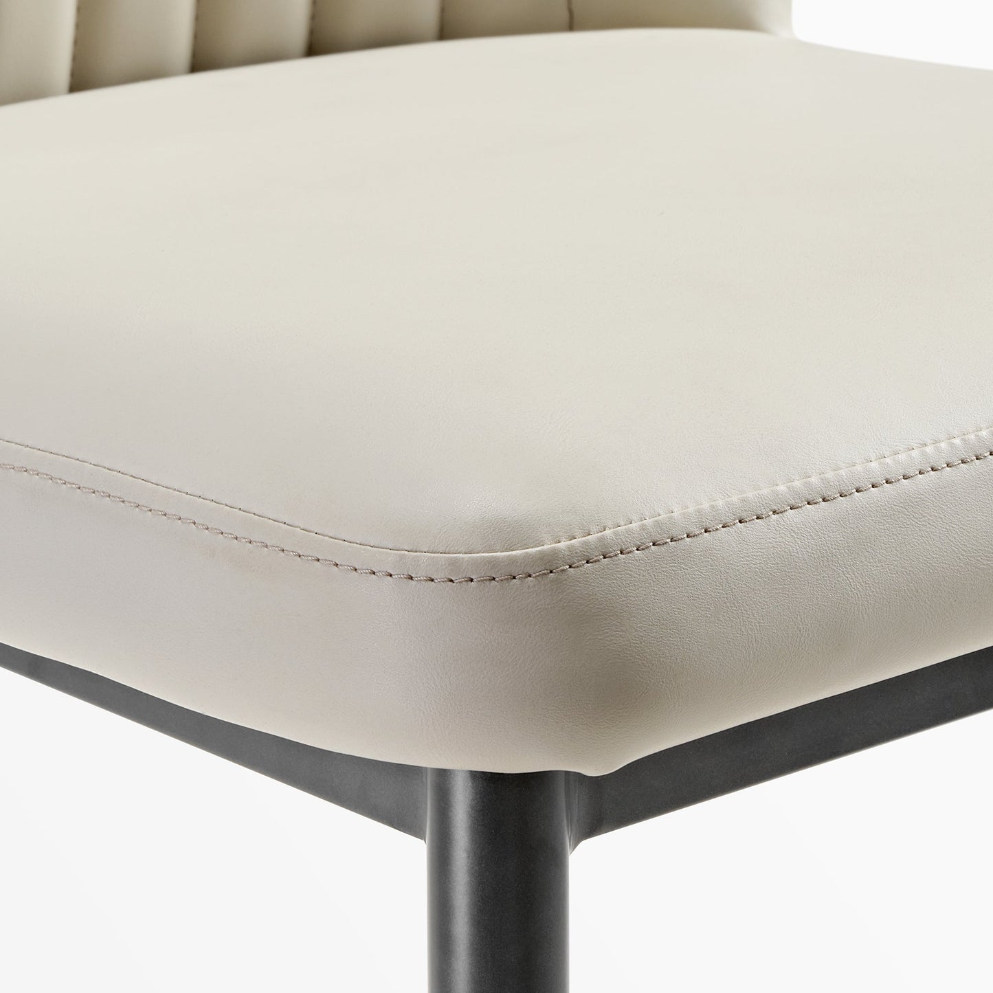 Off-White Leather Dining Chair Detail, Modern Minimalist Design, Set of 2.